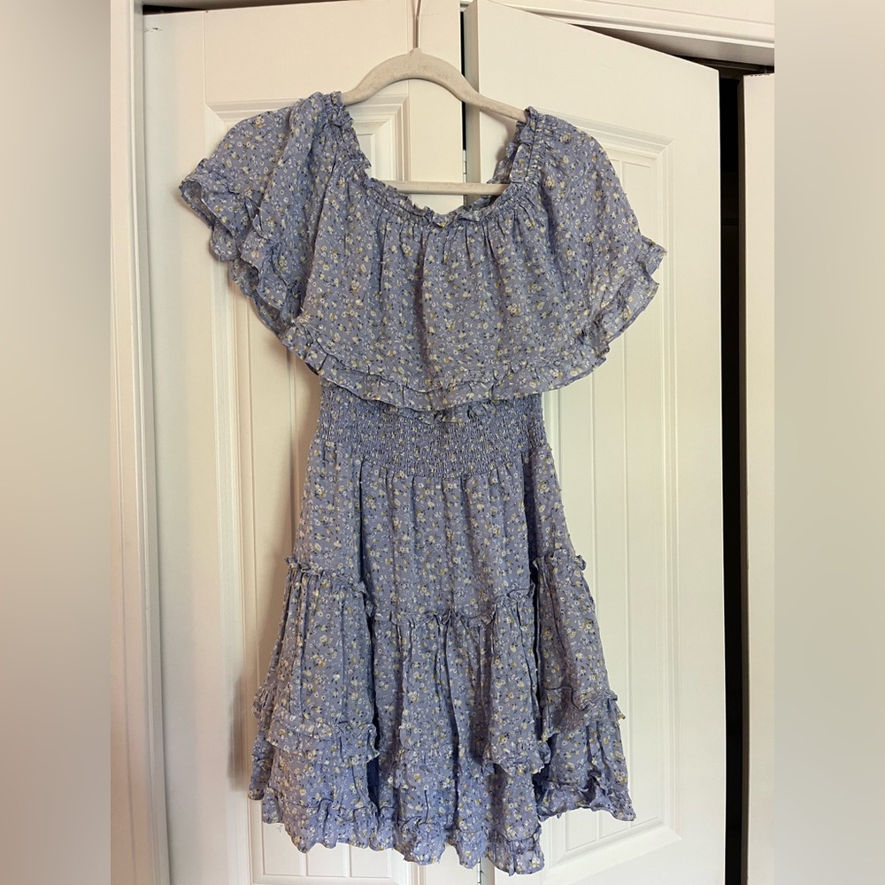 Forever 21 off shoulder blue floral ruffle dress